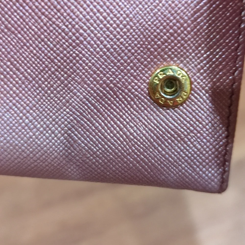 Prada Saffiano Metallic Leather Continental Rose gold Pink Double Snap Wallet - Picture 16 of 17